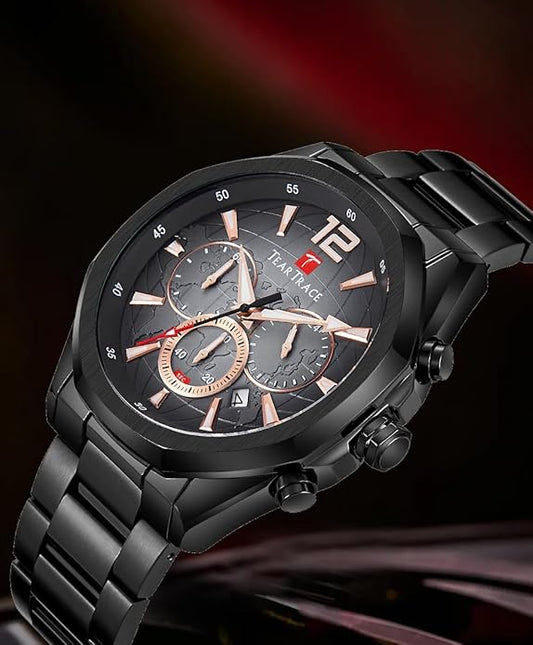 Watch for Men Stainless Steel Strap Waterproof Luminous Chronograph 46mm - BLACK