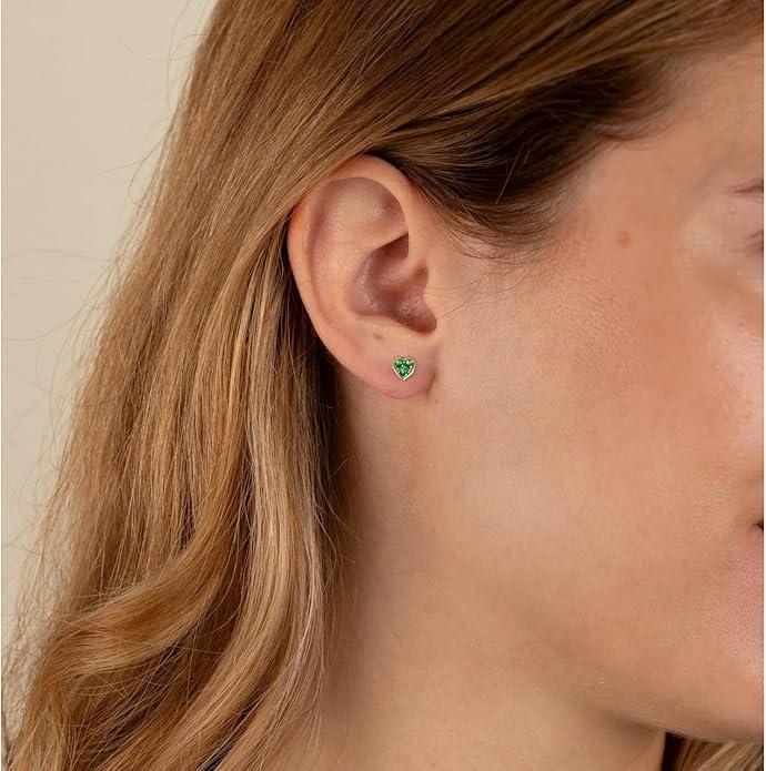 18K Gold Plated 3-Stone Zirconia Halo Stud Earrings - GREEN