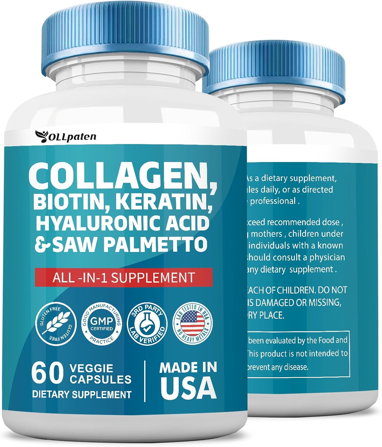 Collagen Pills 1000mg Biotin 10000mcg Keratin Saw Palmetto 2500mg Hyaluronic Acid