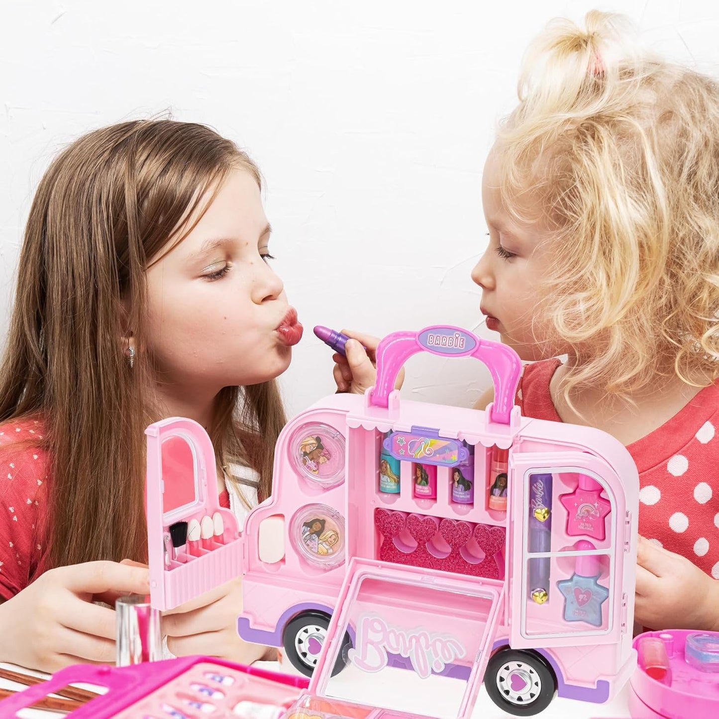 Barbie Car Makeup Kit for Girls, Real Washable Toy Makeup Set