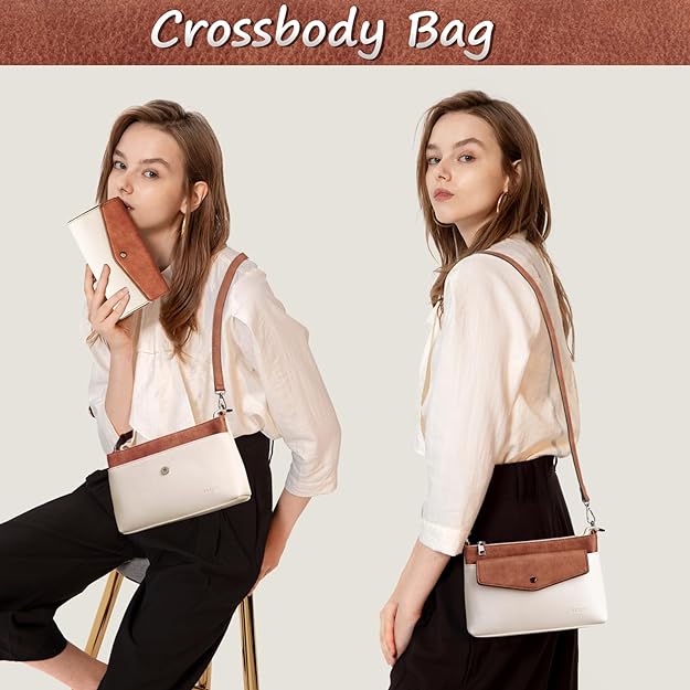 Crossbody Bag with Detachable Wallet - Beige