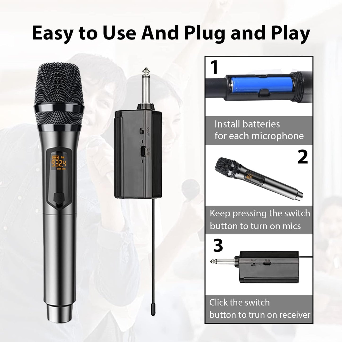 Wireless Microphone, UHF Handheld Dynamic Mic