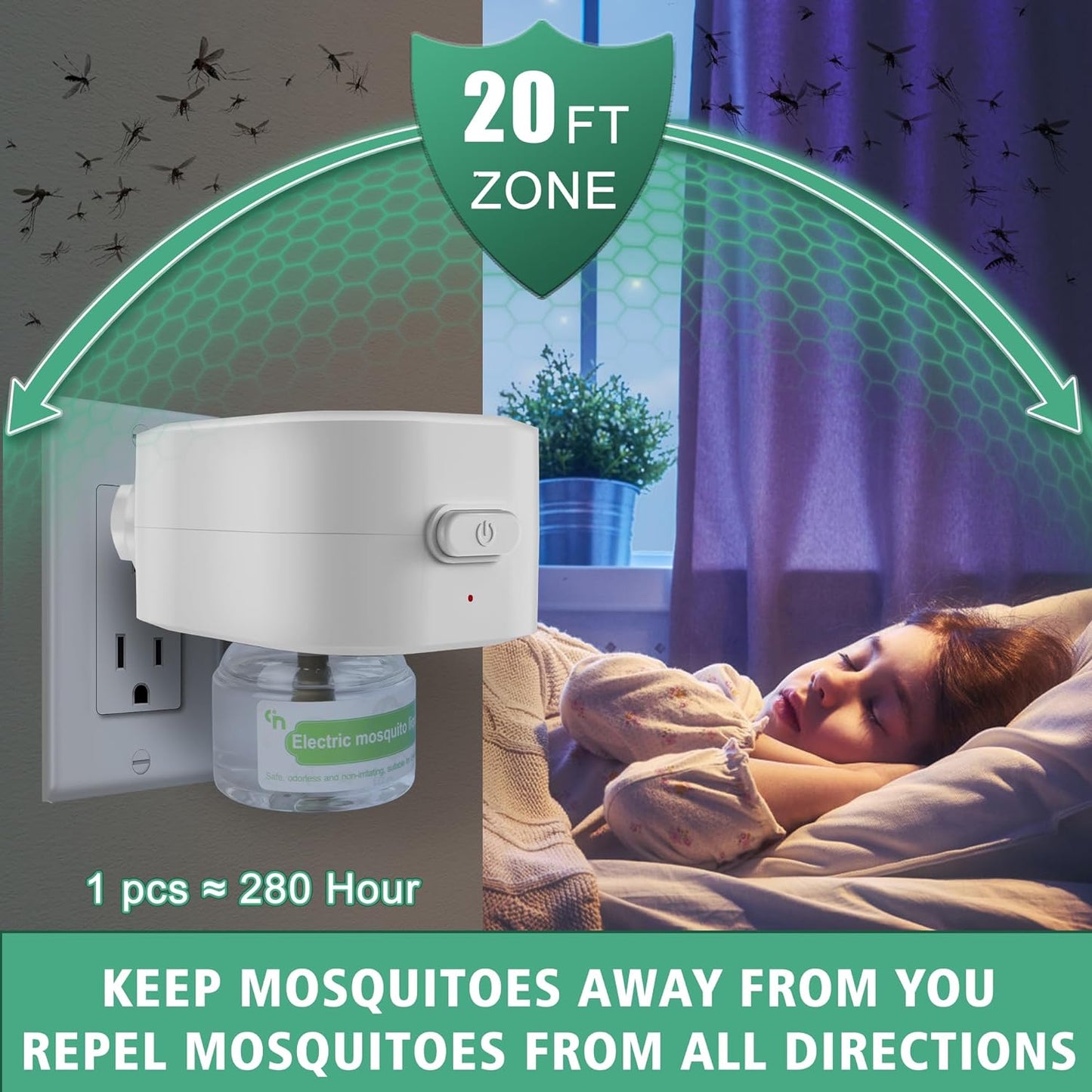 Mosquito Repellent Indoor Use, with 2-Pack 280 Hr Repellent Refills