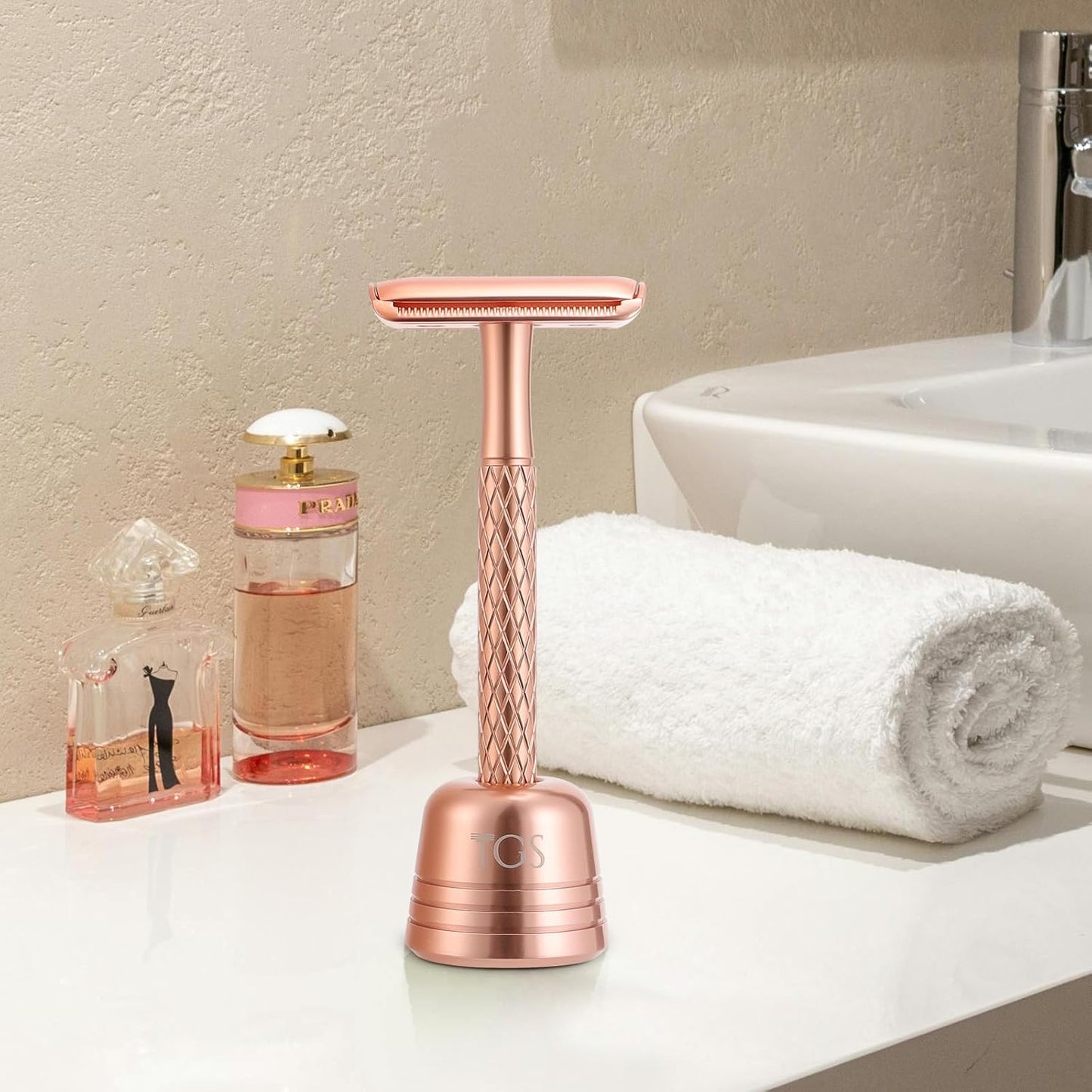 Safety Razor for Women Rose Gold with Stand