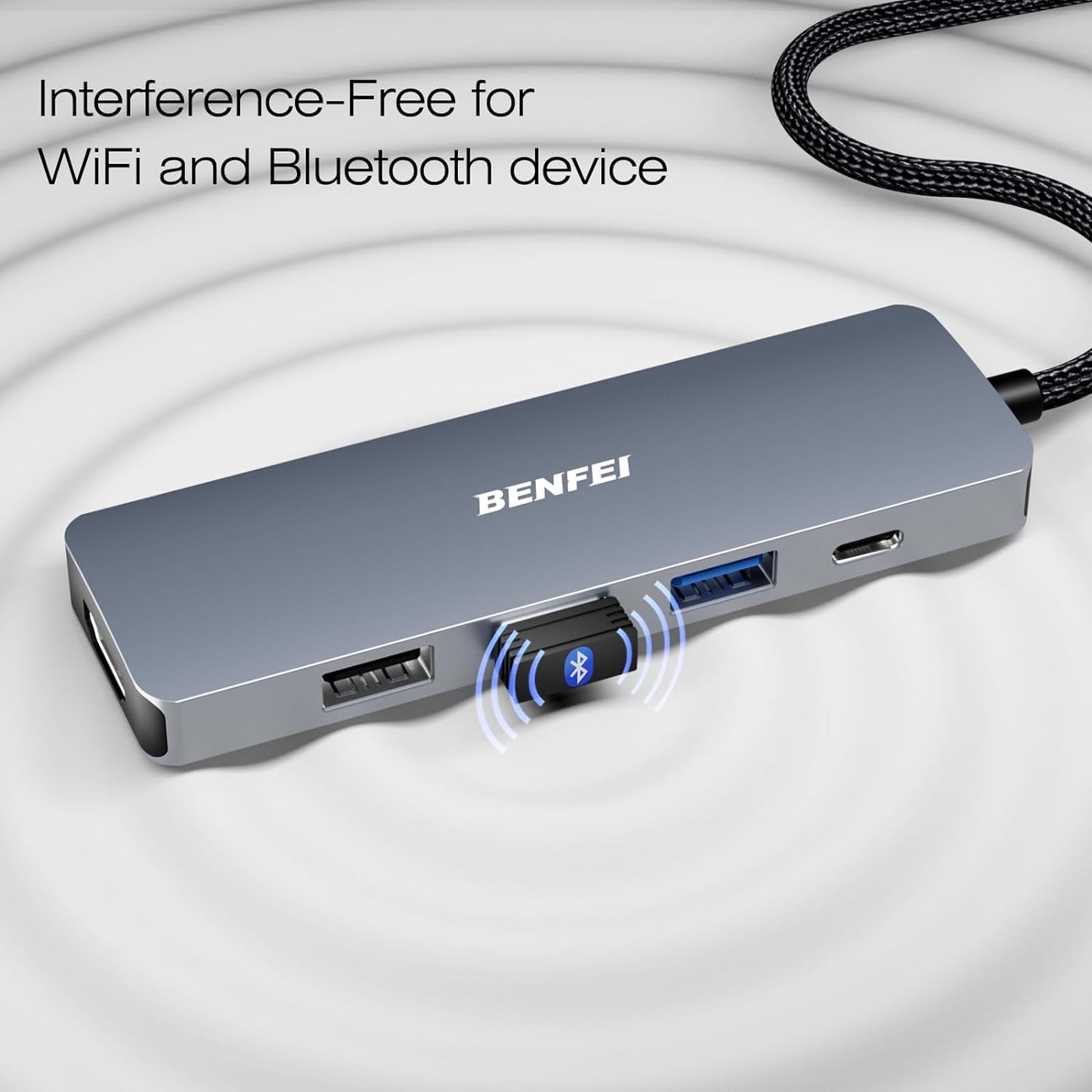 5in1 USB C Hub with 4K HDMI, 3 USB-A, 100W Power Delivery.