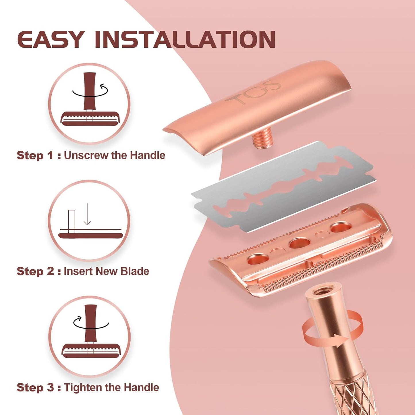 Safety Razor for Women Rose Gold with Stand