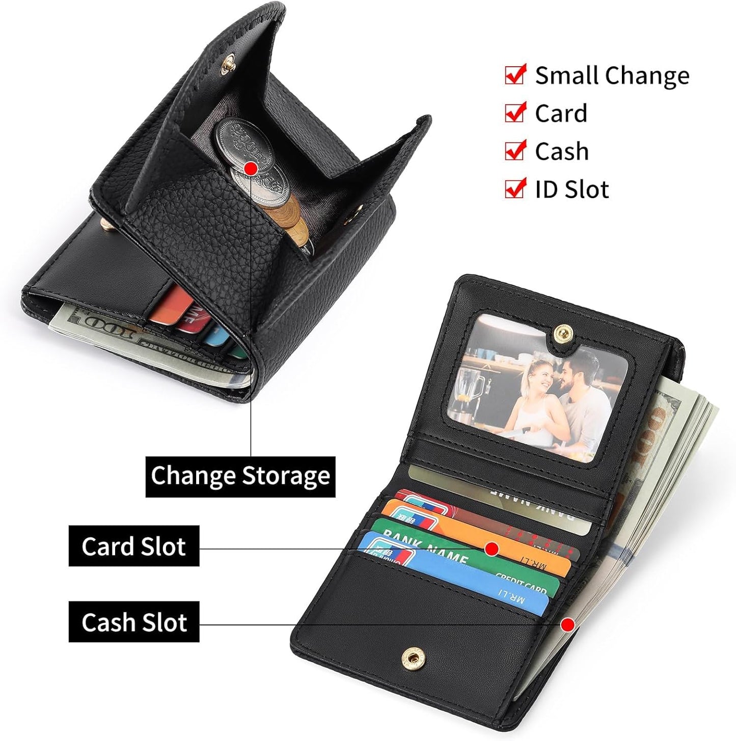 Wallet leather, with RFID Blocking, Bifold & Coin Pocket - Smoke Black