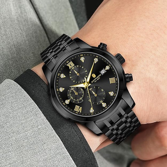 Watch Stainless Steel, 50M Waterproof, Quartz - BLACK