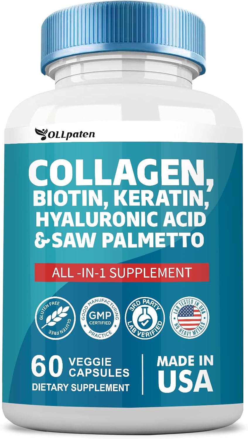 Collagen Pills 1000mg Biotin 10000mcg Keratin Saw Palmetto 2500mg Hyaluronic Acid