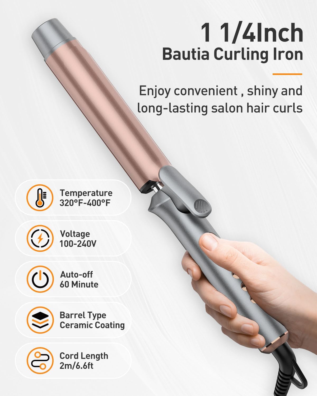 Curling Iron, 1.25 Inch Curling Wand Barrel Hot Tools (1 1/4 Inch)