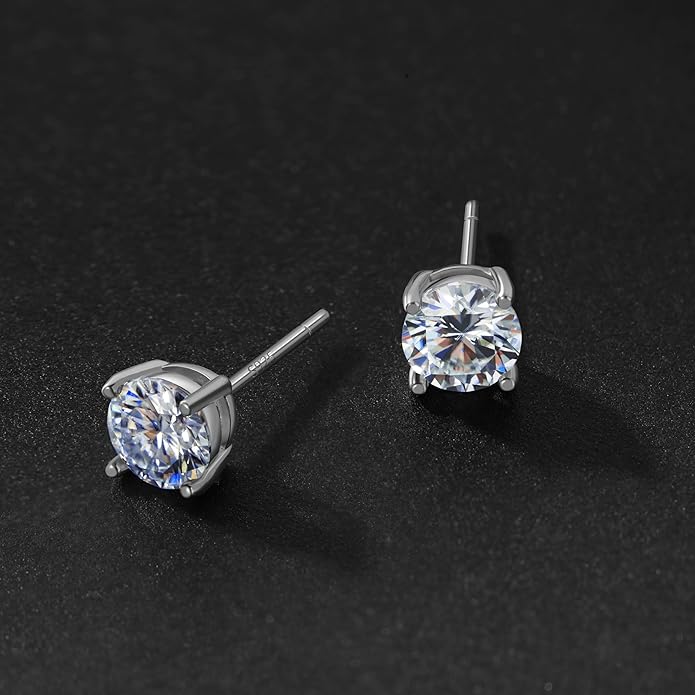 Cubic Zirconia Stud Earrings for Women & Men, 2 ct