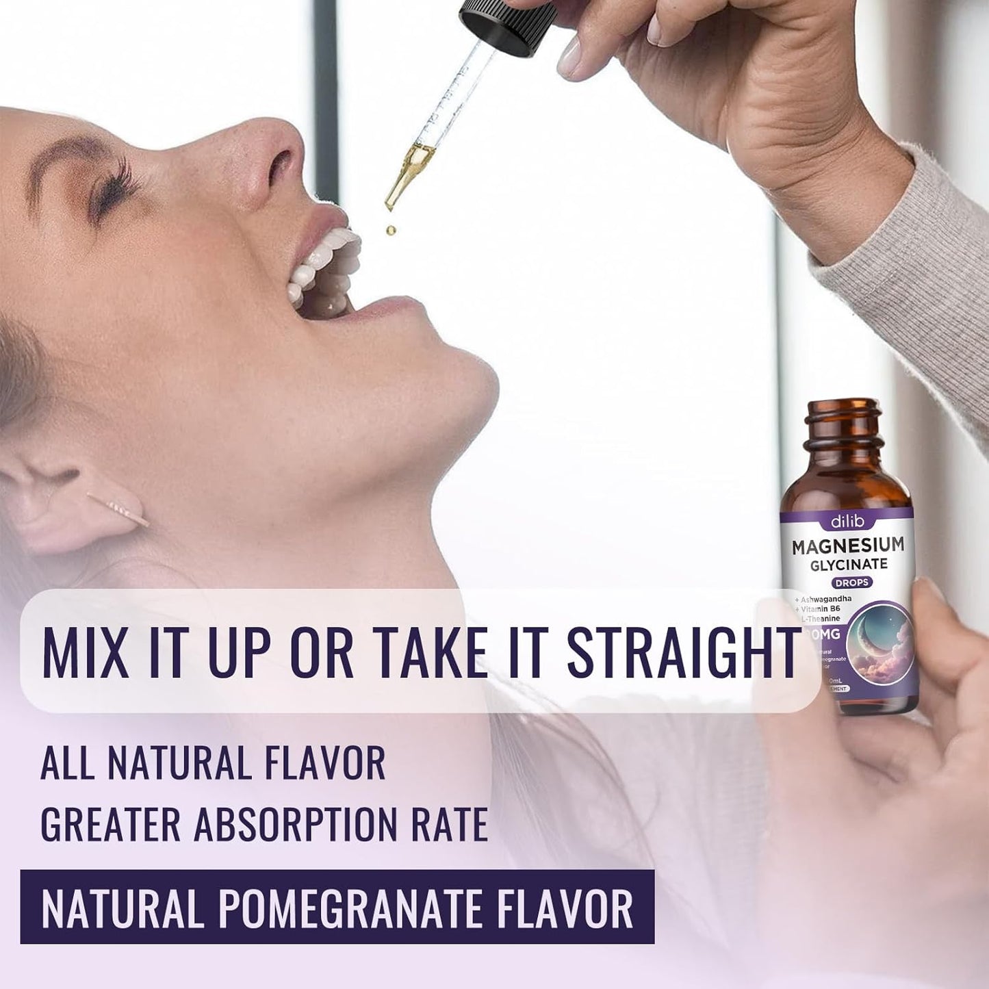 Magnesium Glycinate Liquid Drops 500mg, with Vitamin B6, Ashwagandha and more