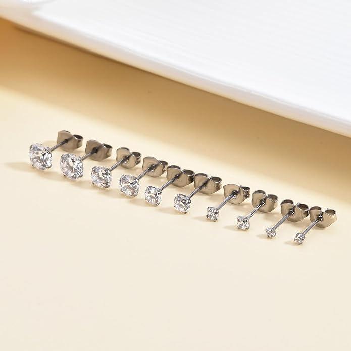 Earrings for Women Stud Earrings Dainty 4mm Cubic Zirconia, Titanium. (0.5 ct each)