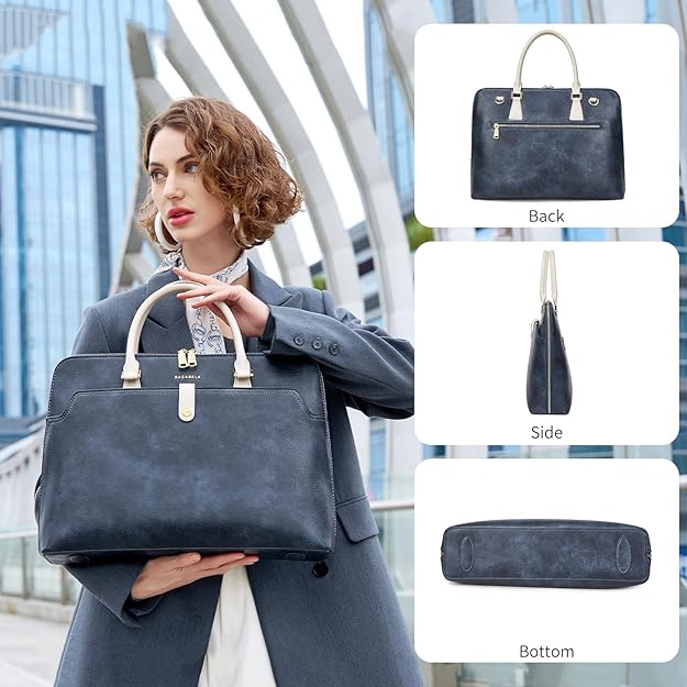 Handmade Vegan Leather 16inch Laptop Office Briefcase - Tie Dye Blue