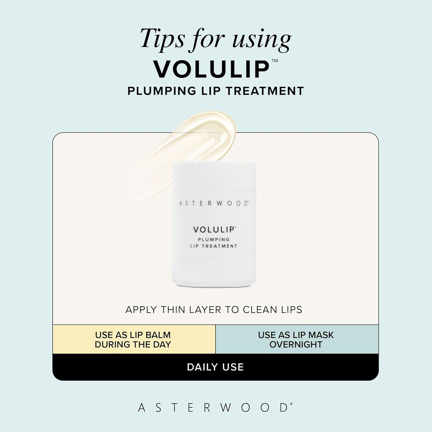 Asterwood Lip Treatment & Balm - with Volulip, Hyaluronic Acid, & Matrixyl 3000 - 0.5 Fl Oz