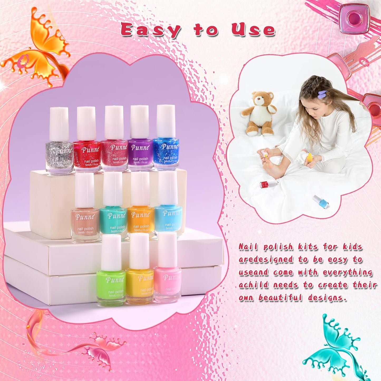 Kids Nail Polish - Quick Dry Non-Toxic Nail Polish Set for Girls