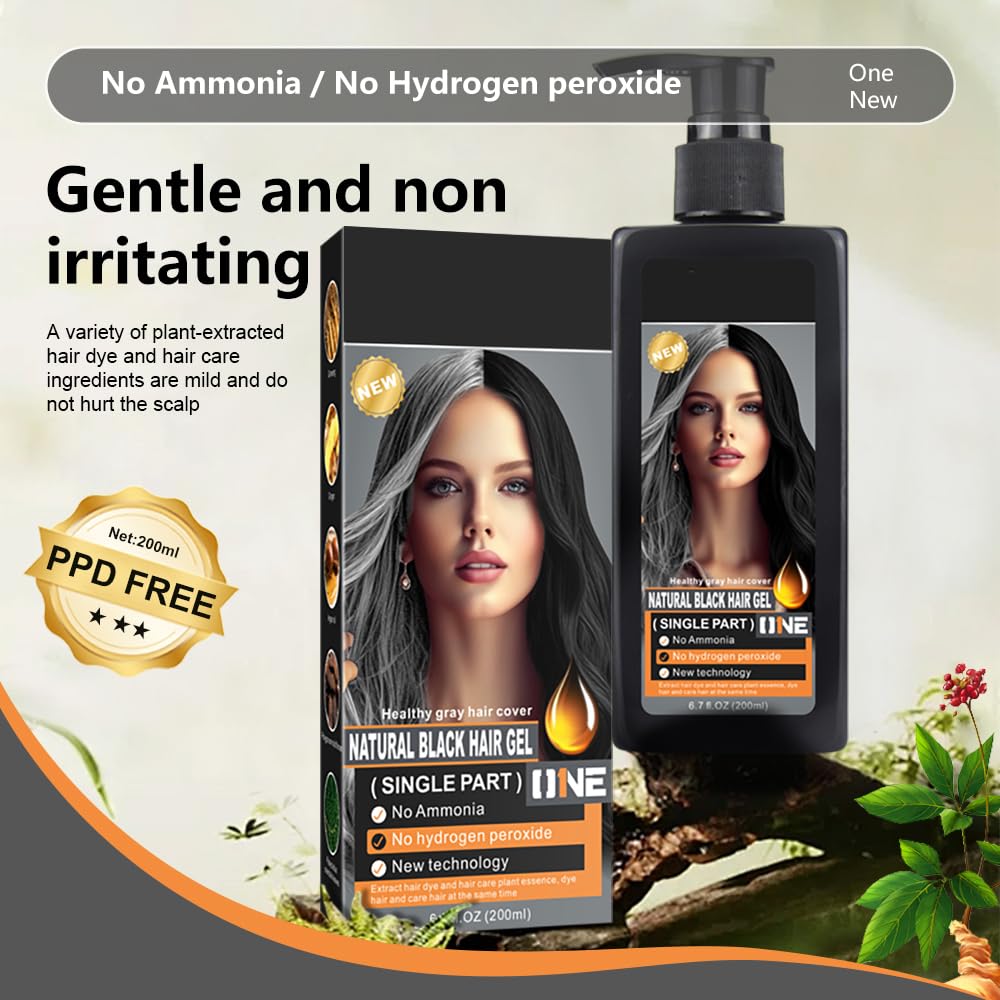 Herbal Natural black Hair Dye Shampoo, 100% Gray coverage - 200ml.