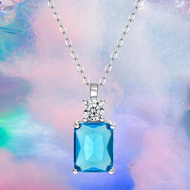 Birthstone Necklaces, 18k White Gold Plated Steering - Blue Topaz