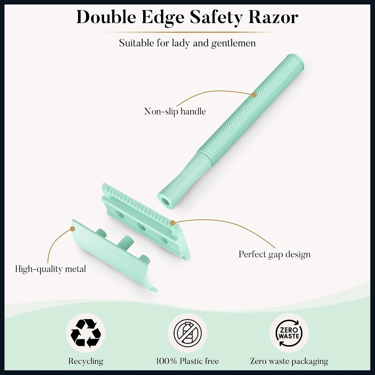 Safety Razor, Single Blade Razor with 10 Blades - Mint Green