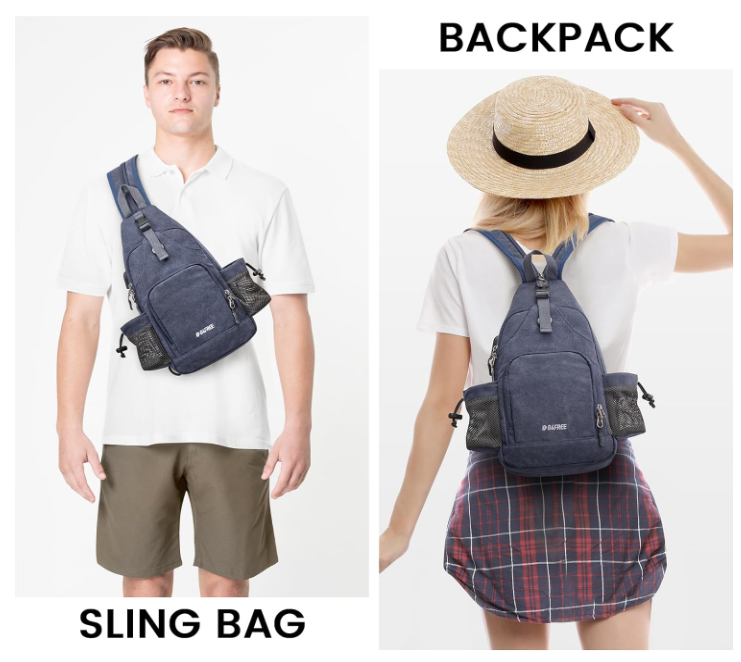 Sling Bag Canvas Crossbody Backpack with USB Charging Port