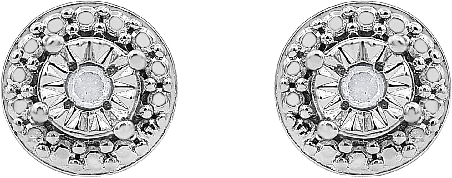 Diamond Accent Miracle Plate Set Stud Earrings in 925 Sterling Silver