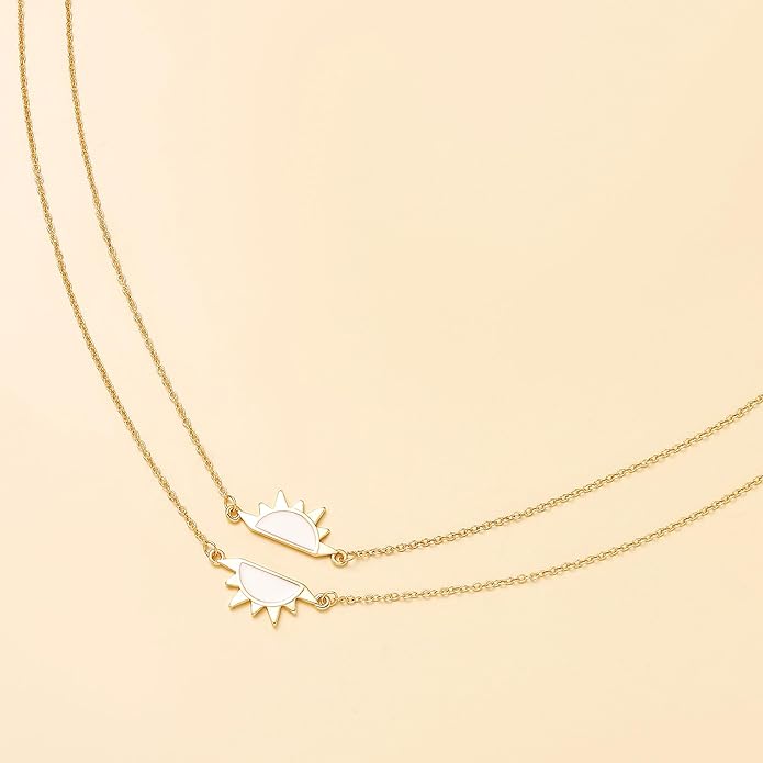 Necklace for Women BFF, 14k Gold Plated Sun Moon