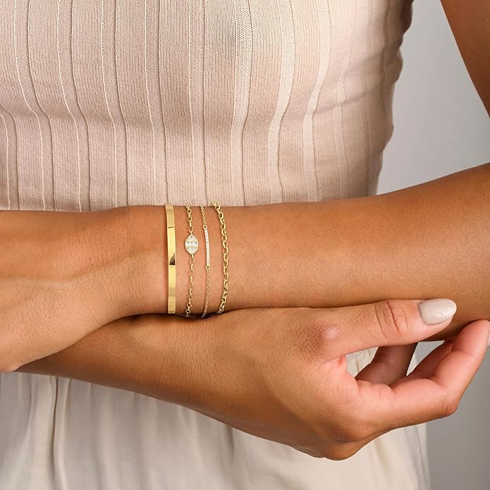 Gold Bracelets for Women Trendy, 14K Gold Cuff