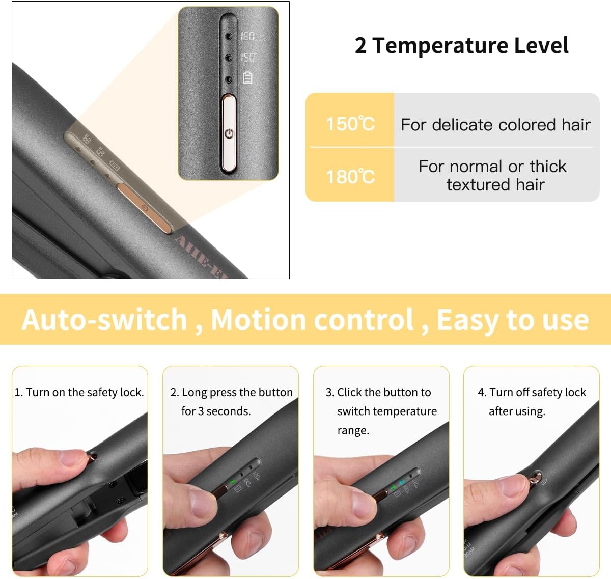 Hair Straightener, Portable Flat Iron for Hair, cordless