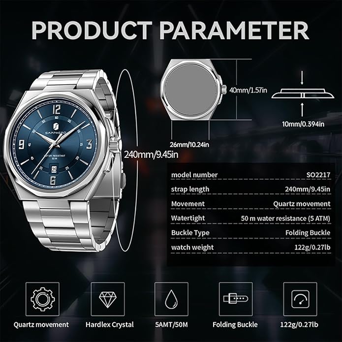 SAPPHERO Watches for Men Arabic Numeral Dial Quartz