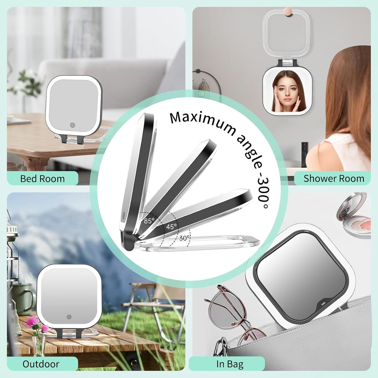 Magnification 10 X Rechargeable Travel Makeup Mirror, Lighted