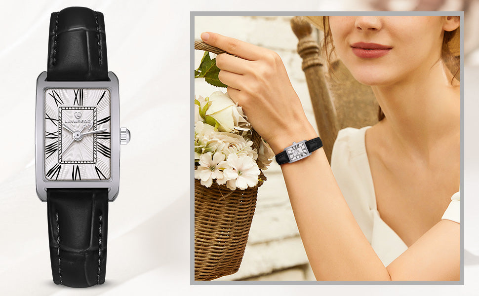 Watch Leather Strap Dainty Elegant - Silver Black