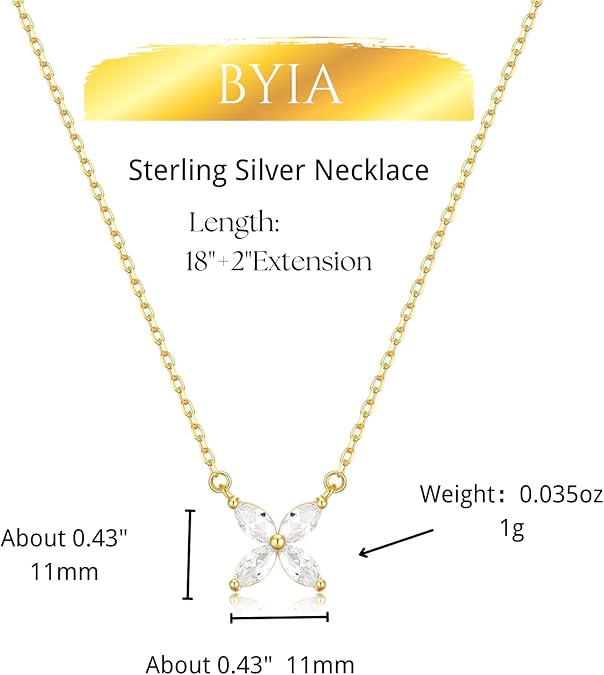 Necklaces for Women 18K Gold Plated - Jewelry 4 Zircon Cluster Flower-Shaped - SILVER