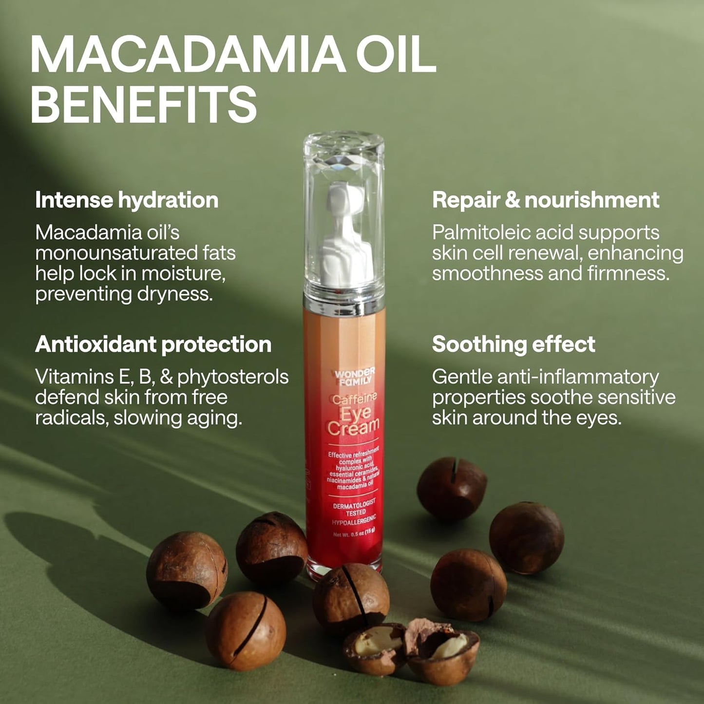 Caffeine Eye Cream for Puffiness & Bags Under Eyes - Infused with Macadamia Oil Caffeine