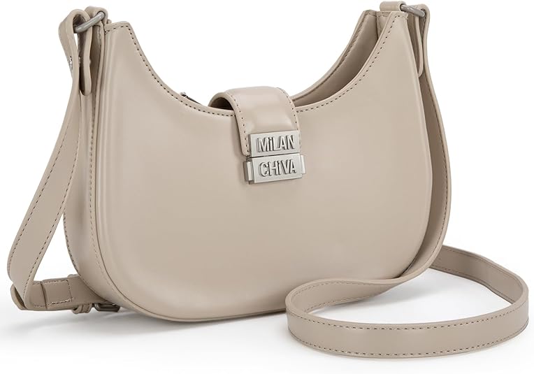 Milan Chiva Small Shoulder Bag for Women Crescent Crossbody Underarm Purse - Tan