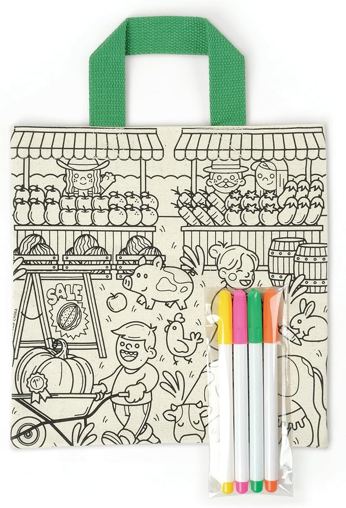 Color In Canvas Tote Bag, 10" x 10", Fun Activity for Kids