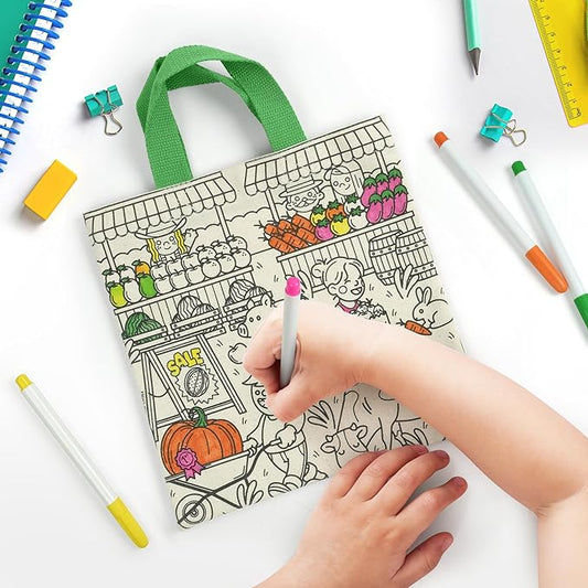 Color In Canvas Tote Bag, 10" x 10", Fun Activity for Kids