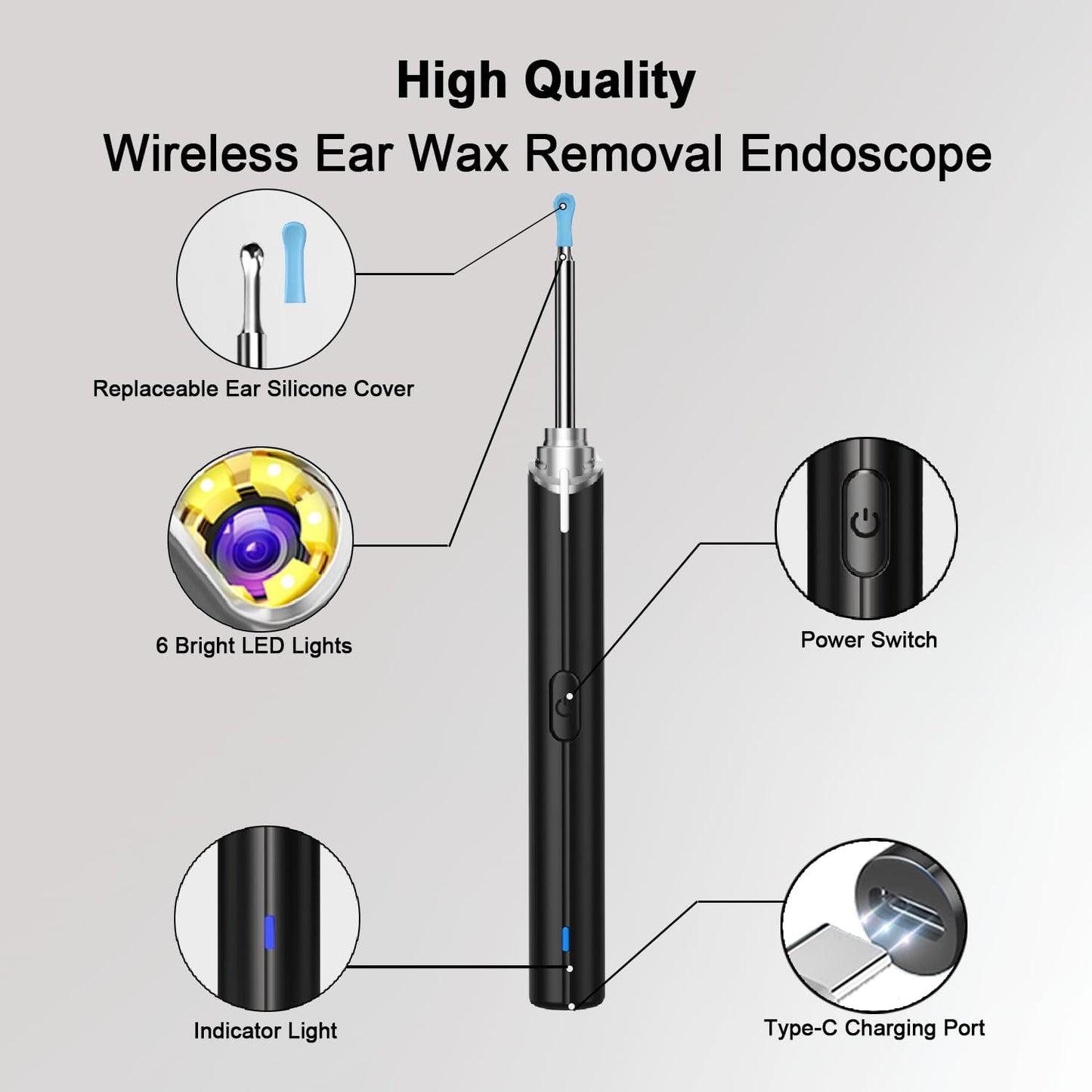 Ear Wax Removal, Ear Cleaner with 1296P HD Camera - Black