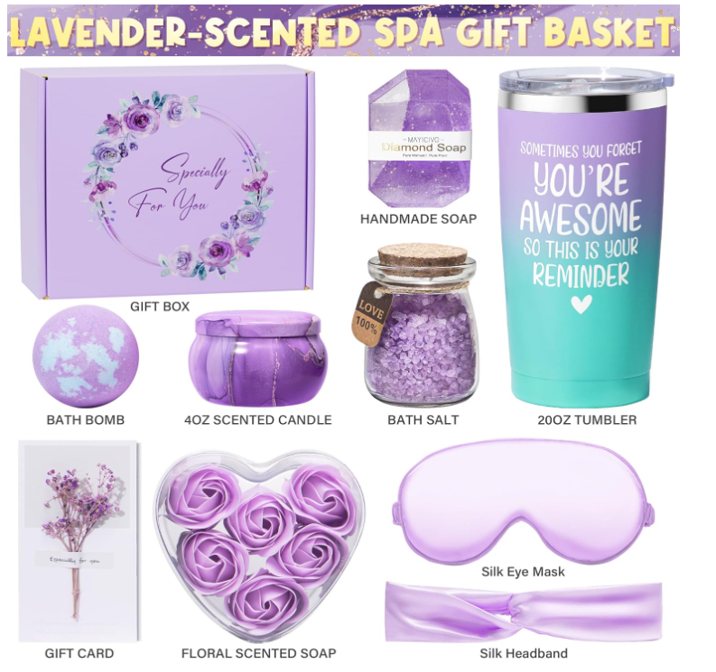 Gifts for Women Friendship, Lavender Relaxing Spa Gifts Basket