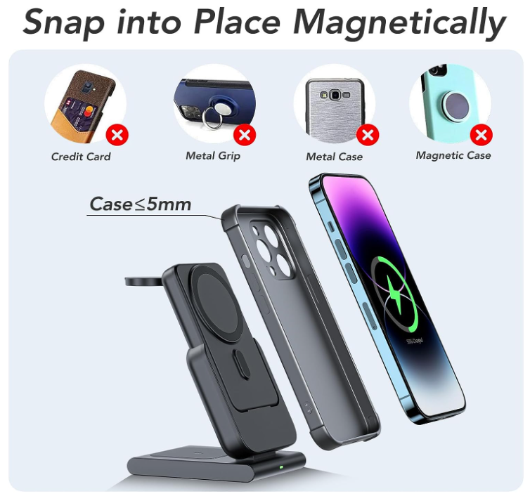 3 in 1 Wireless Charging Station,5000mAh Fast Foldable Portable Charger