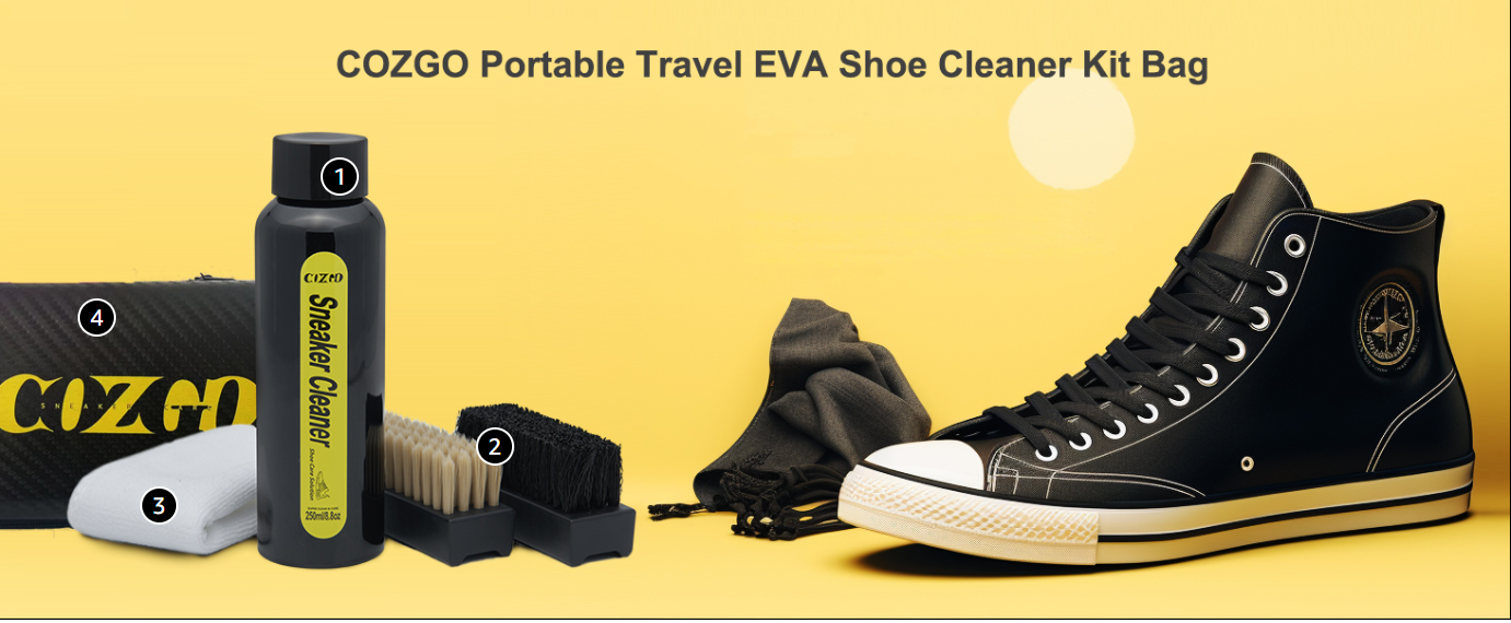 Portable Shoe Cleaning Kit with 8.8oz Deep Cleaning Solution