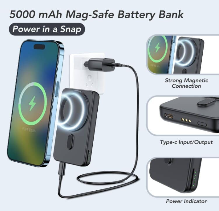 3 in 1 Wireless Charging Station,5000mAh Fast Foldable Portable Charger