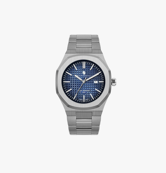 SAPPHERO Men's Watch Octagonal Stainless Steel - SILVER BLUE