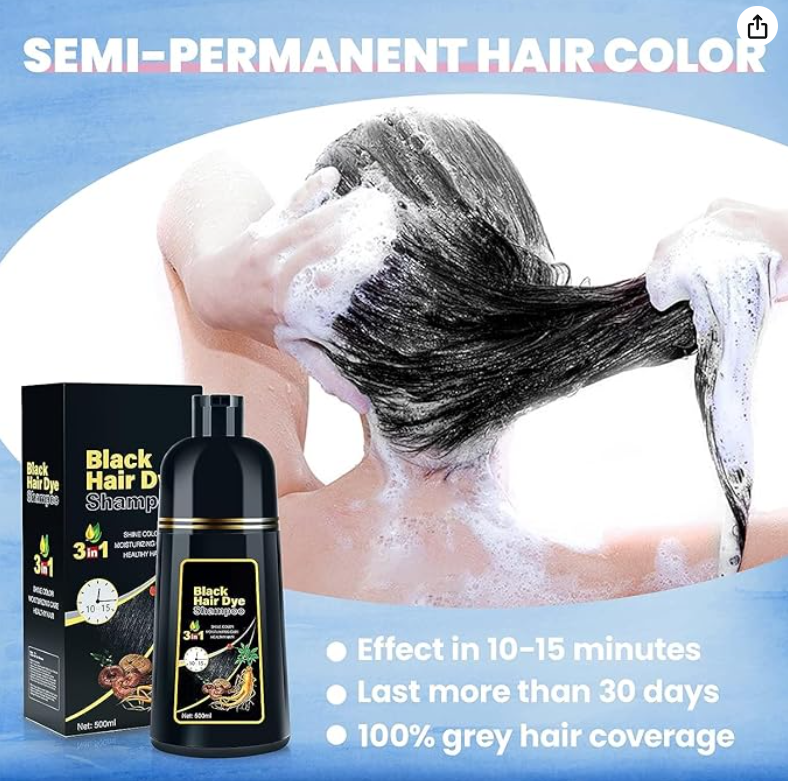 Hair Dye Shampoo for Women & Men for Gray Coverage (BLACK)