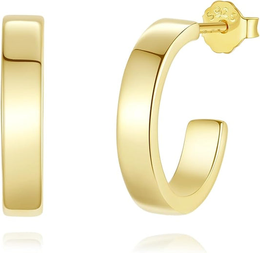 Sterling Silver Chunky Gold Hoop Earrings for Women