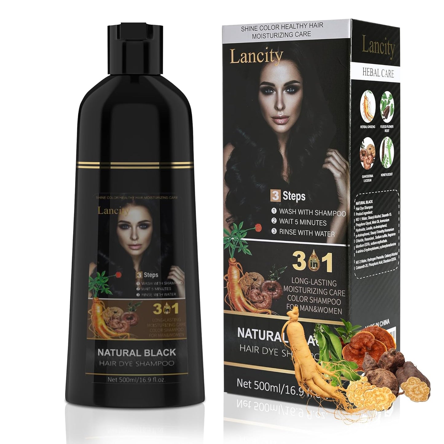 Hair Dye Shampoo for Women or Men 3-In-1 Hair Color Shampoo