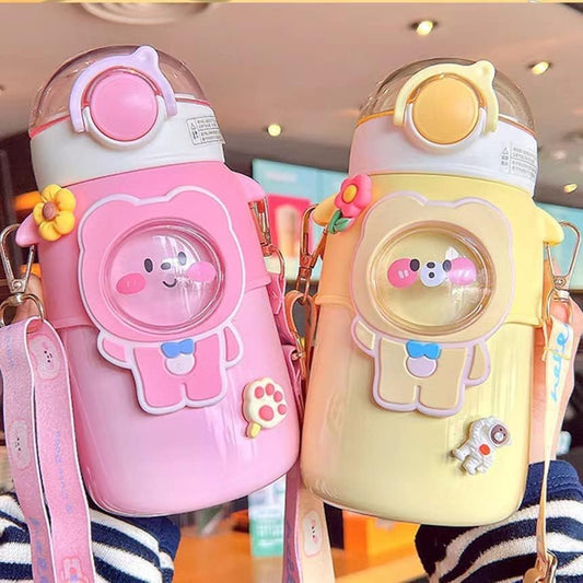 Kawaii Insulated Water Bottle with Straw 20oz Cute Stainless Steel - Yellow