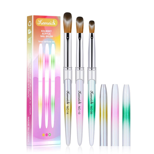 Acrylic Nail Brush Set, Size 06/10/14 Kolinsky Nail Art Brushes - 3 Brushes