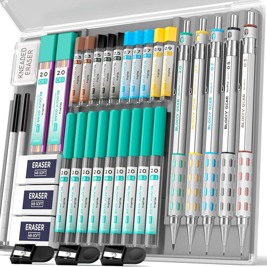 Nicpro 36PCS Blocky Gear Mechanical Pencil Set with Case
