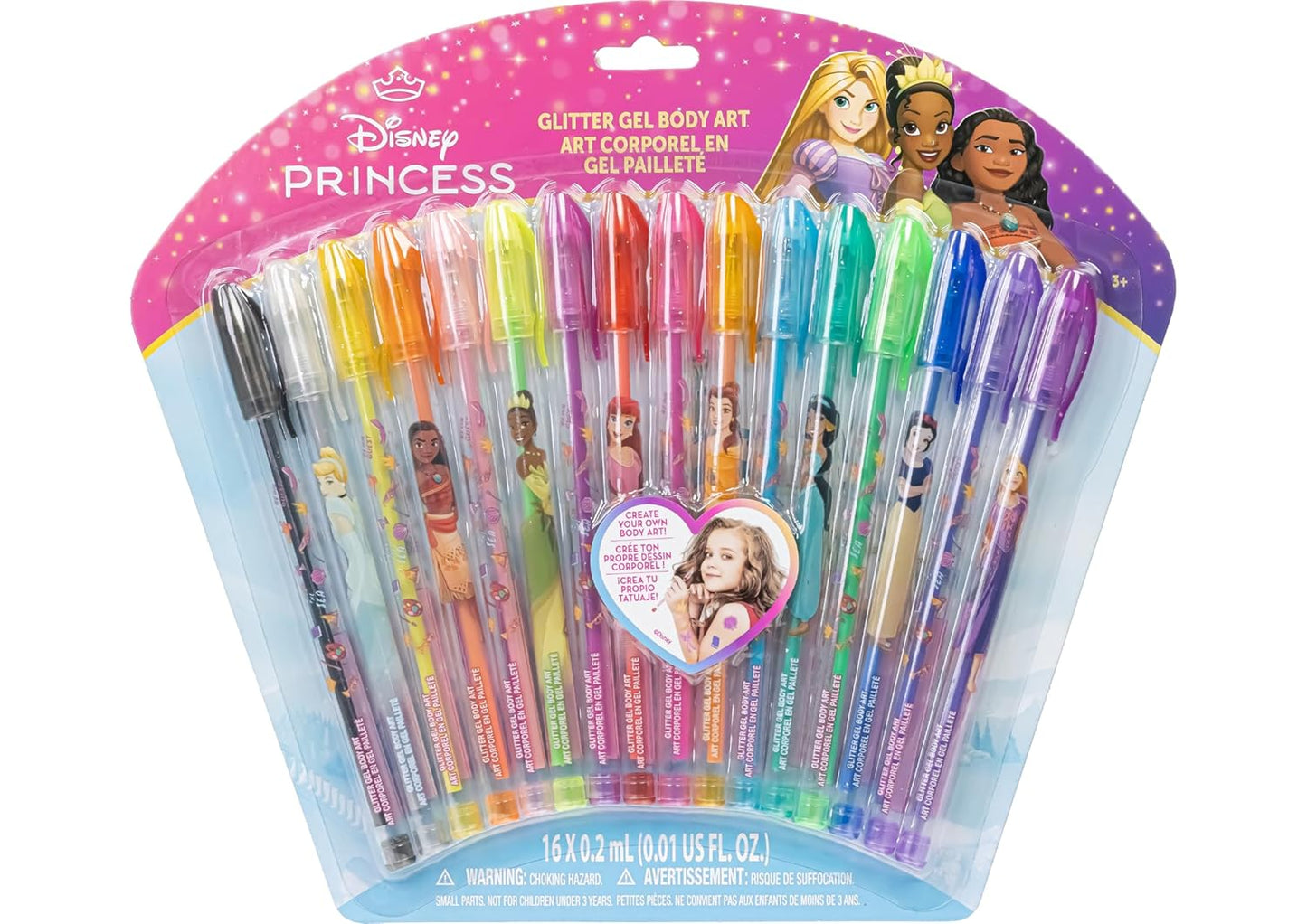 Disney Princess 16 Piece Glitter Pen Body Art Set